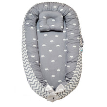 Load image into Gallery viewer, Bitsy-Boo Newborn Bed Nest Baby Lounger Grey Crowns