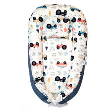 Load image into Gallery viewer, Bitsy-Boo Newborn Bed Nest Baby Lounger Cars Blue