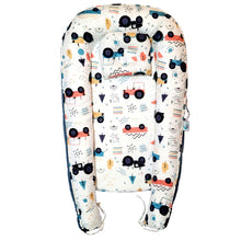 Load image into Gallery viewer, Bitsy-Boo Newborn Bed Nest Baby Lounger Cars Blue