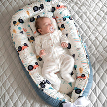 Load image into Gallery viewer, Bitsy-Boo Newborn Bed Nest Baby Lounger Cars Blue - Bitsy-Boo Shop