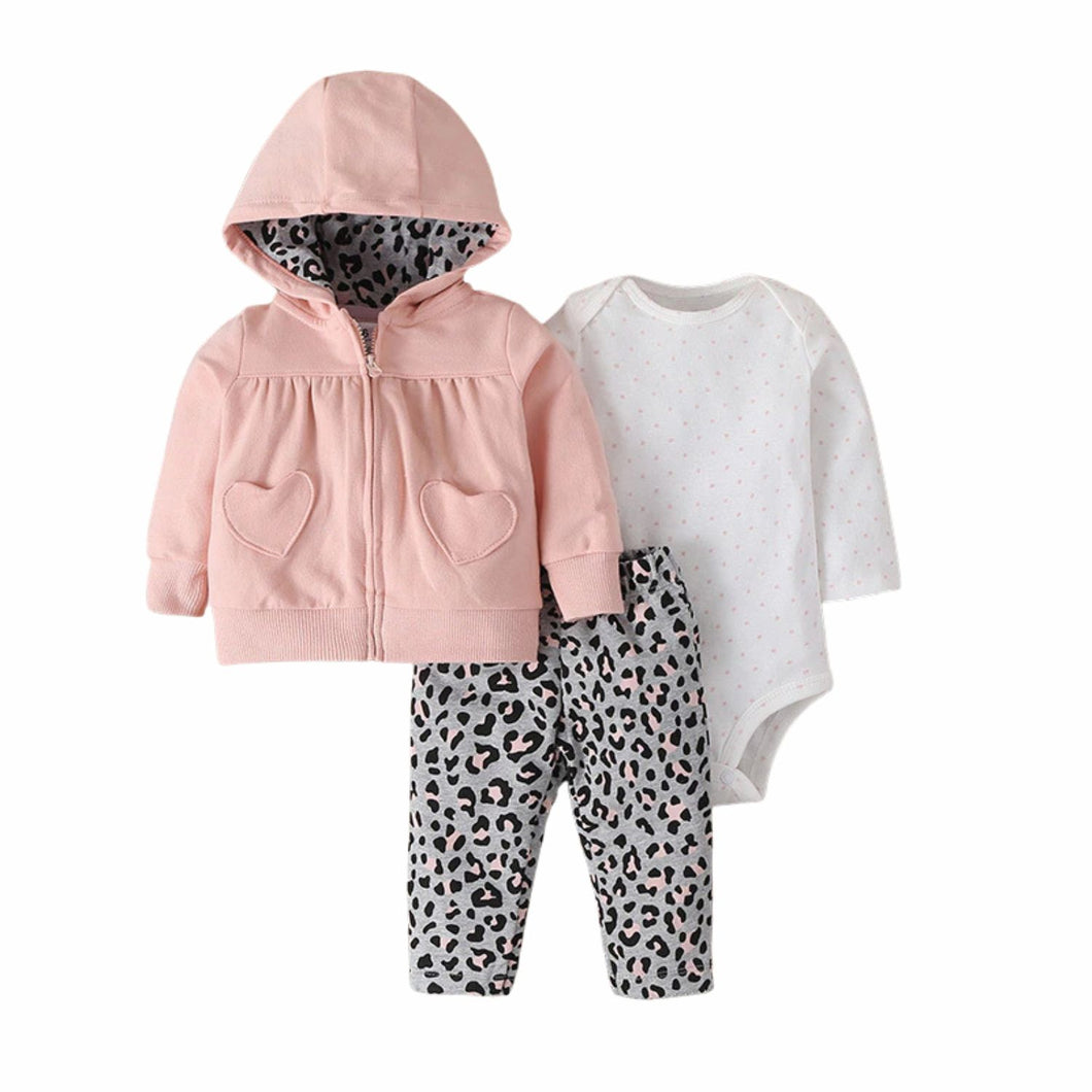 Baby Girl 3pcs Romper Set Pink 100% Cotton 6-18M