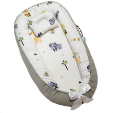 Load image into Gallery viewer, Bitsy-Boo Newborn Bed Nest Baby Lounger Grey Animals
