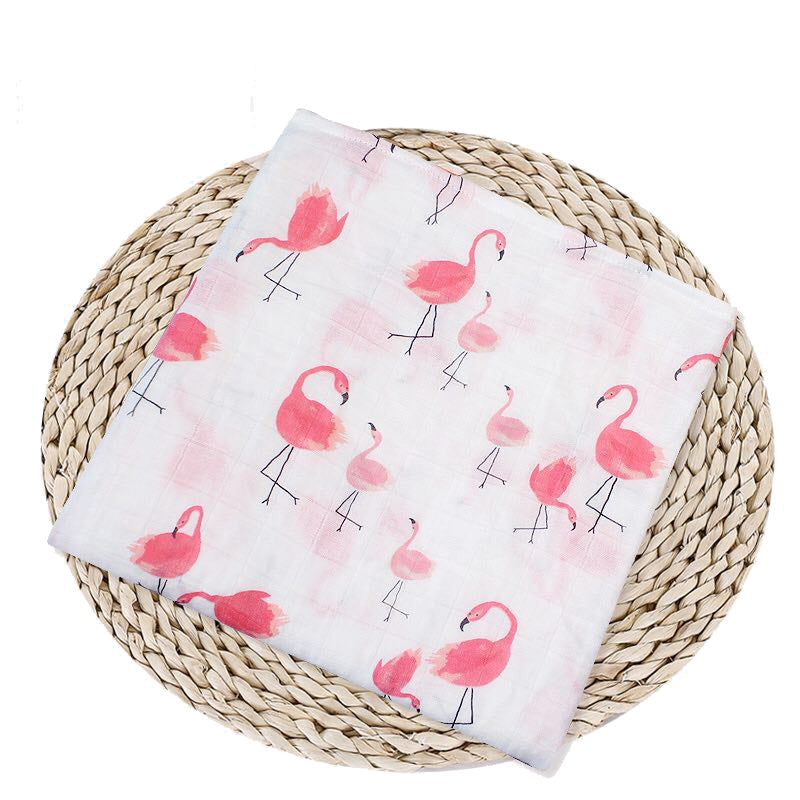 Bitsy-Boo Bamboo Cotton Muslin Swaddle Blanket | Flamingo