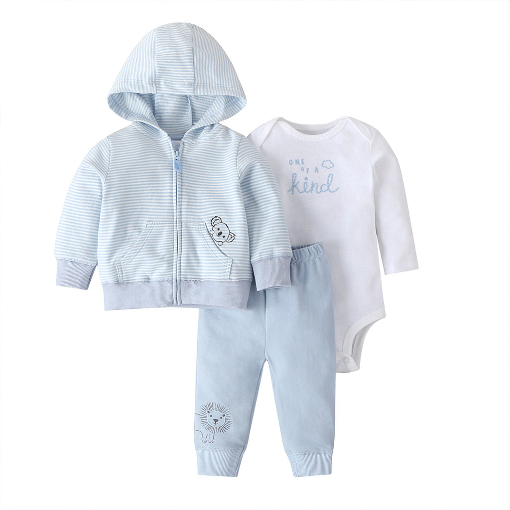 Baby Boy Girl 3pcs Romper Set Blue 100% Cotton 6-18M