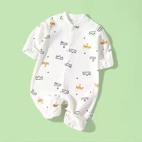 Bitsy-Boo Cotton Baby Long Sleeve Romper Crowns