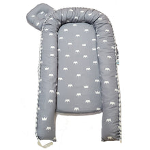 Load image into Gallery viewer, Bitsy-Boo Newborn Bed Nest Baby Lounger Grey Crowns

