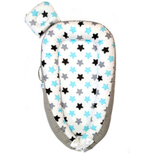 Load image into Gallery viewer, Bitsy-Boo Newborn Bed Nest Baby Lounger Blue Stars
