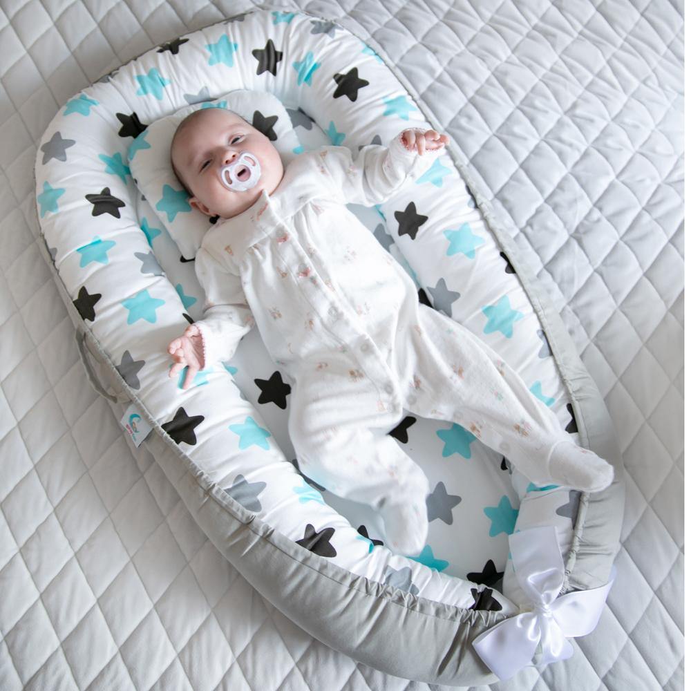 Bitsy-Boo Newborn Bed Nest Baby Lounger Blue Stars - Bitsy-Boo Shop
