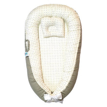 Load image into Gallery viewer, Bitsy-Boo Newborn Bed Nest Baby Lounger Grey Polka Khaki
