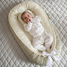 Load image into Gallery viewer, Bitsy-Boo Newborn Bed Nest Baby Lounger Grey Polka Khaki - Bitsy-Boo Shop
