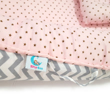 Load image into Gallery viewer, Bitsy-Boo Newborn Bed Nest Baby Lounger Waves and Stars Pink
