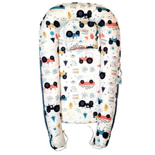 Load image into Gallery viewer, Bitsy-Boo Newborn Bed Nest Baby Lounger Cars Blue
