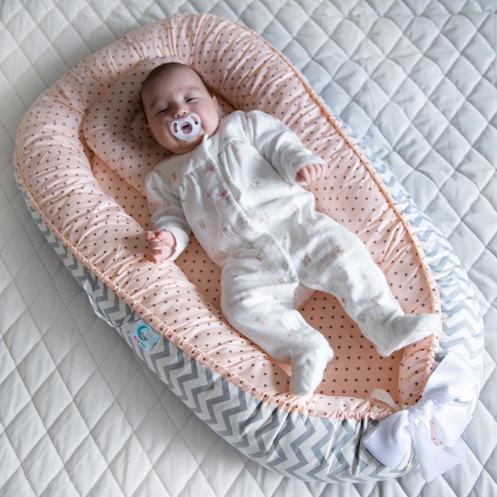 Bitsy-Boo Newborn Bed Nest Baby Lounger Waves and Stars Coral - Bitsy-Boo Shop